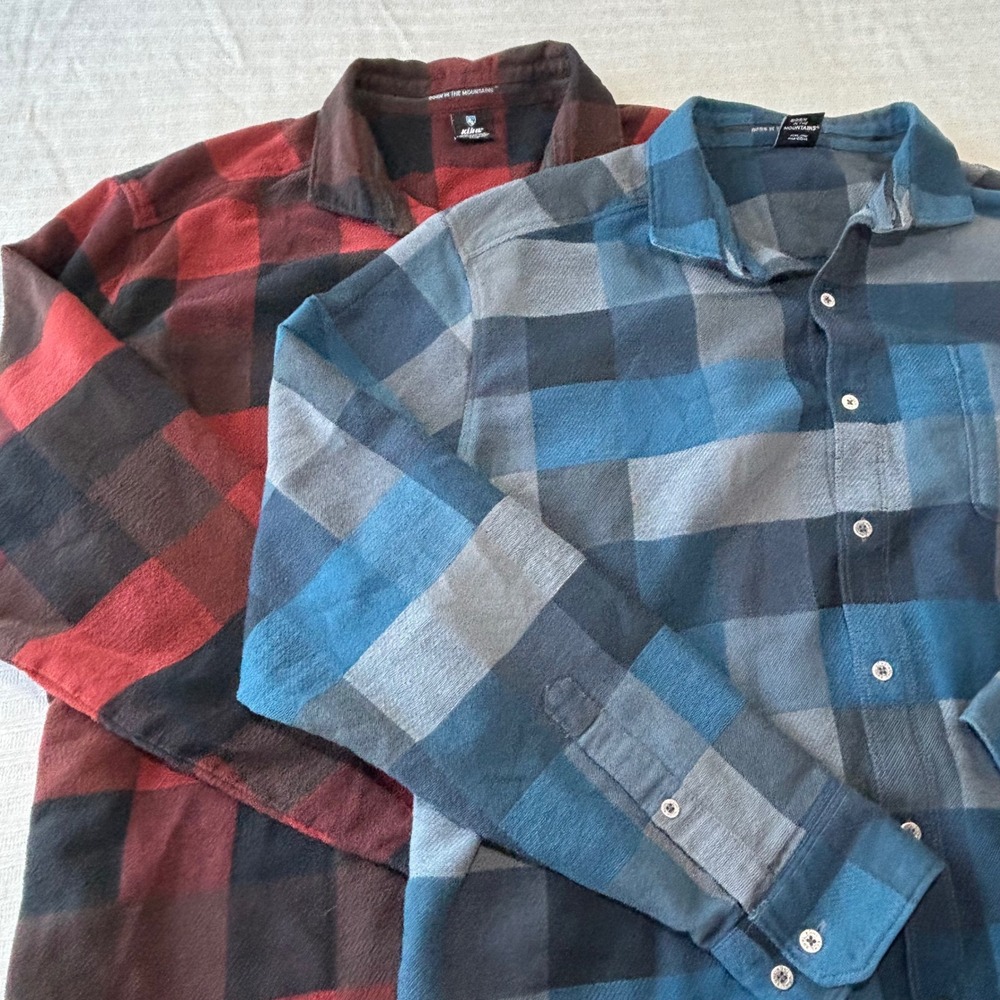 Lot of 2 Kuhl Joyrydr Flannel Shirts Mens XXL Red Blue Plaid Button Down L/S